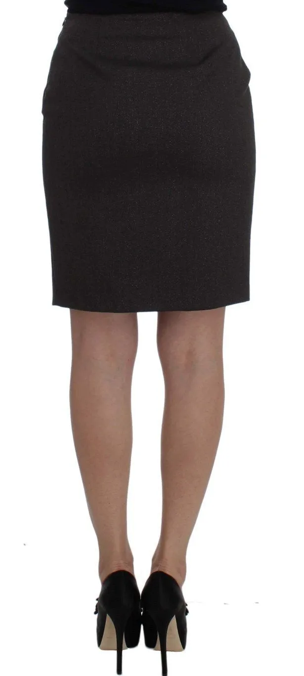 Brown Wool Stretch Pencil Skirt