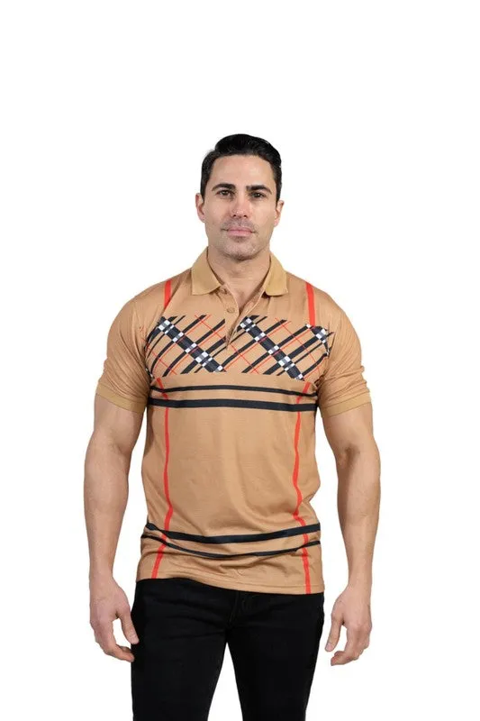 GGP-23 Men's Cotton Blend Plaid-Trim Polo Shirt
