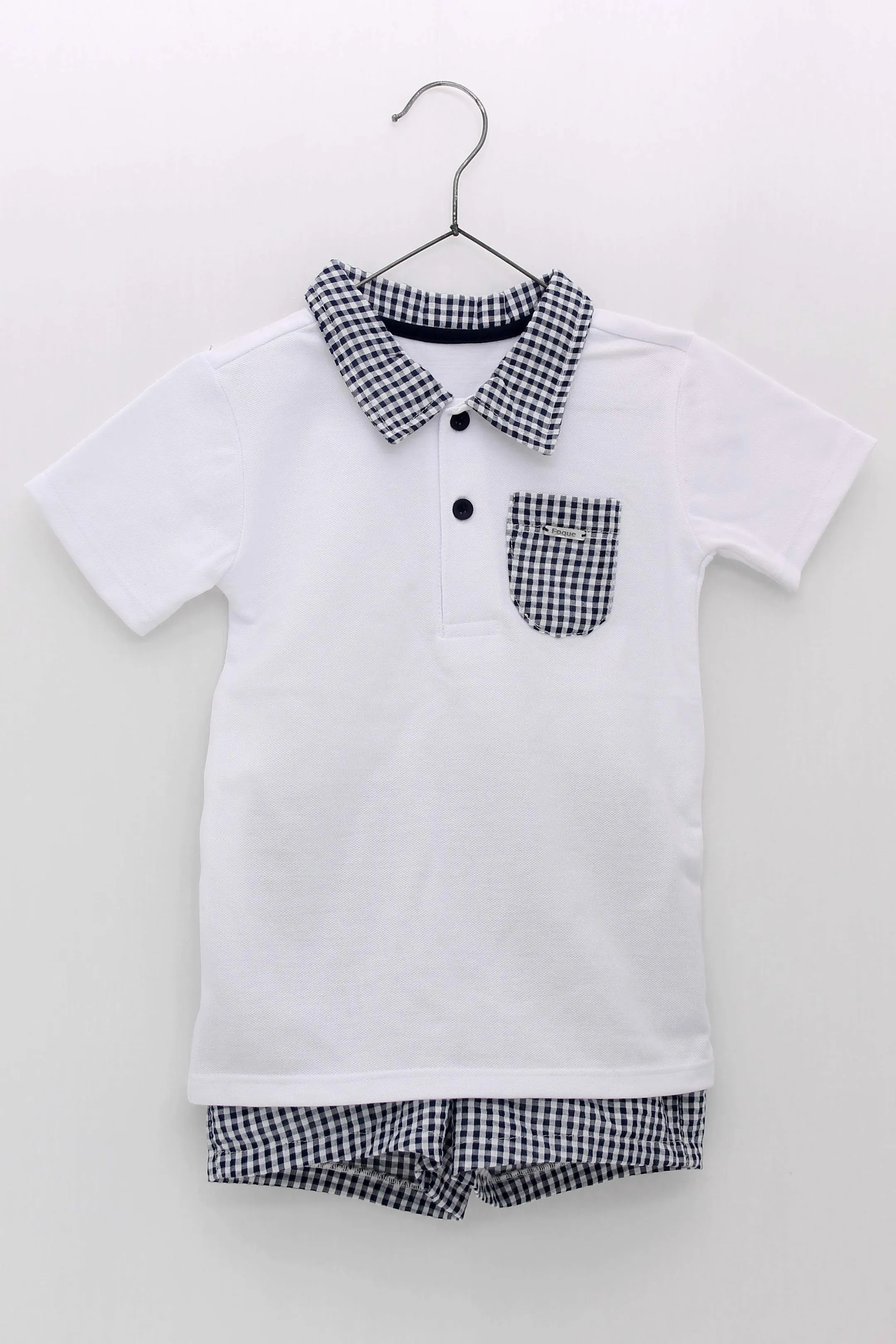 "Dexter" Navy Gingham Polo Shirt & Shorts