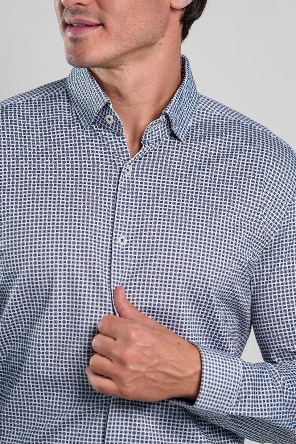 Techno Stretch Micro Flower Long Sleeve Knit Shirt